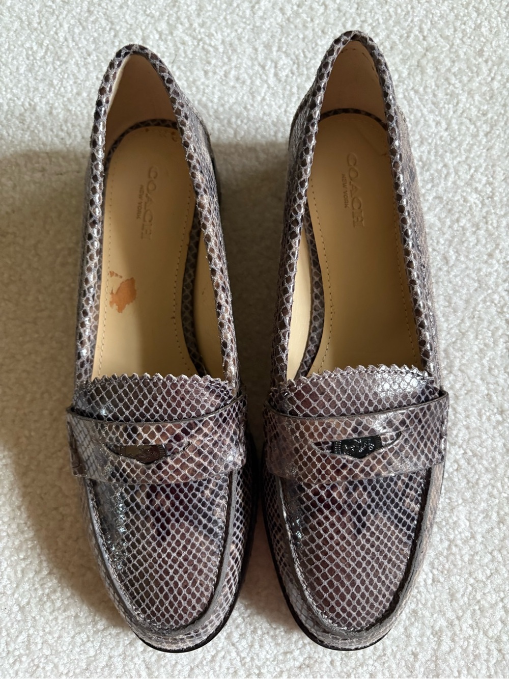 NWT Coach Palmer Printed Snakeskin Penny Loafers Leather Size 8M